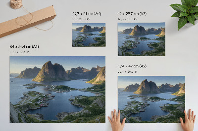Poster till sovrum Berg och en lugn vik med färgglada hus
