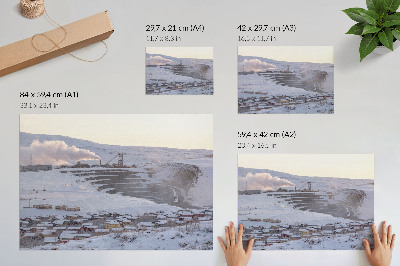 Poster till sovrum Vinterlandskap med kullar och en skorsten