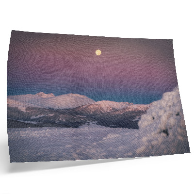 Poster Snötäckta berg pastellrosa måne