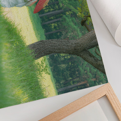 Stilren väggposter Traditionella kläder paraply grön äng träd