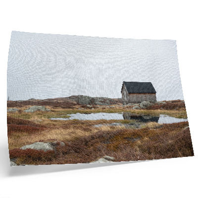 Väggposter Trästuga, hedmark, lugnt vatten