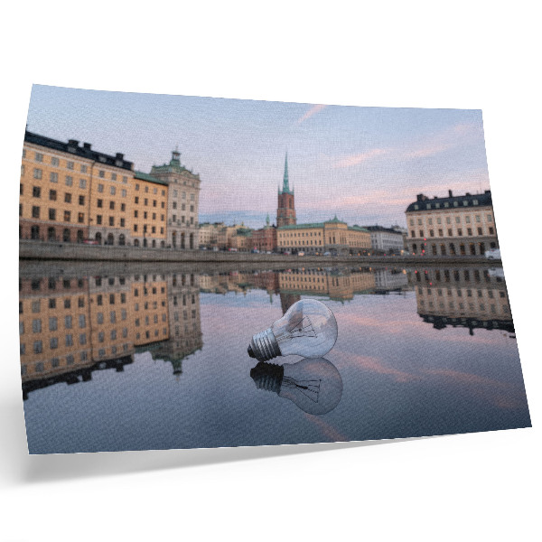 Stilren väggposter Reflektioner av byggnader i pastellfärger