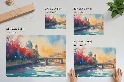 Poster Urban akvarell bro kupol vattenreflektioner