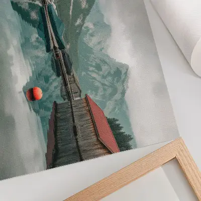 Väggposter med motiv av träbåtar vid Bergsjös spegelblanka vatten