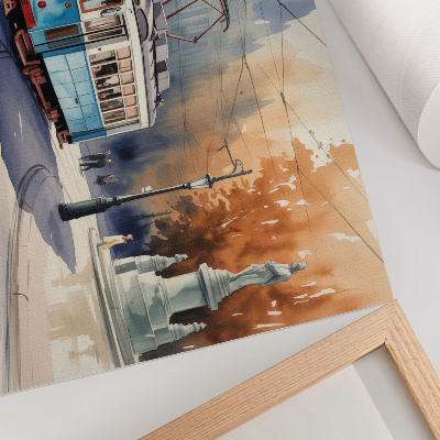 Väggposter Vintage stadsspårvagn akvarell elegans
