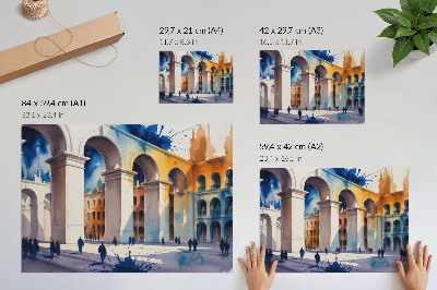Stilren väggposter Urban arkitektur akvarell fläckar eleganta valv