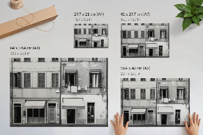 Poster Fasaden på hyreshuset, kontrasten mellan svart och vitt, minimalism