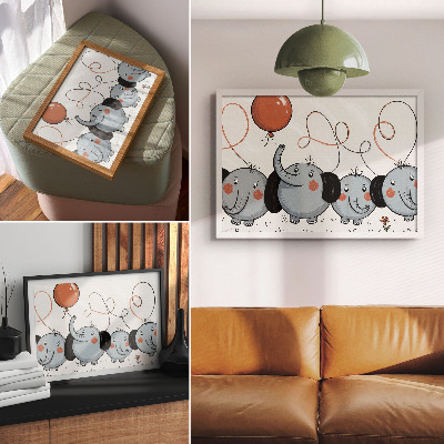 Väggposter Elefanter med ballonger, renlighet, kul, glädje