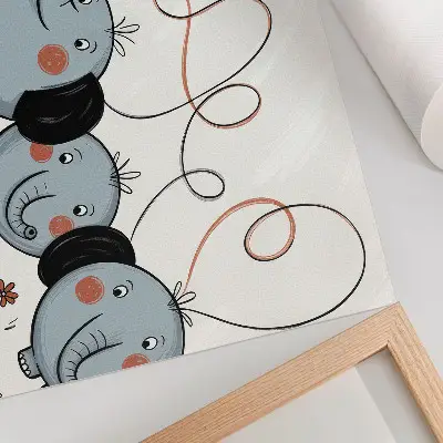 Väggposter elefanter med ballonger som står för renlighet, lek och glädje
