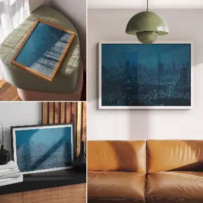 Stilren väggposter Metropolis nattljus med moderna skyskrapor