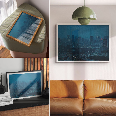 Stilren väggposter Metropolis nattljus moderna skyskrapor
