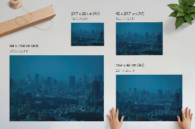Stilren väggposter Metropolis nattljus moderna skyskrapor