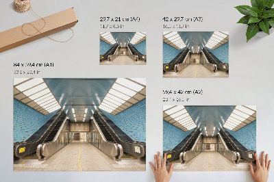 Väggposter Blå kakel moderna trappor symmetri