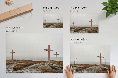 Väggposter Tre träkors dimmig kulle natur