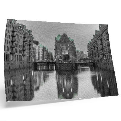 Poster Kanal med industribyggnader, reflektioner i vattnet