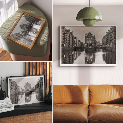 Poster Kanal med industribyggnader, reflektioner i vattnet