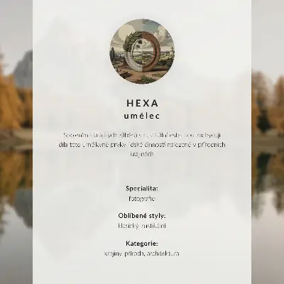 Väggposter berg med spegling i en lugn sjö vid en stuga och gyllene träd