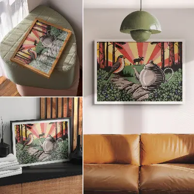 Väggposter dynamisk skogsscen rik på detaljer