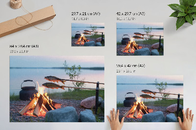 Poster till sovrum Brasa vid sjön, fisk på pinnar, naturligtvis