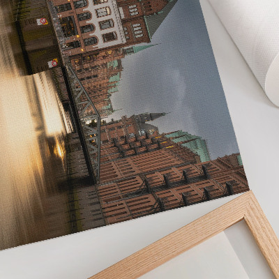 Väggposter Atmosfärisk arkitektur, bro, kväll, lugnt vatten