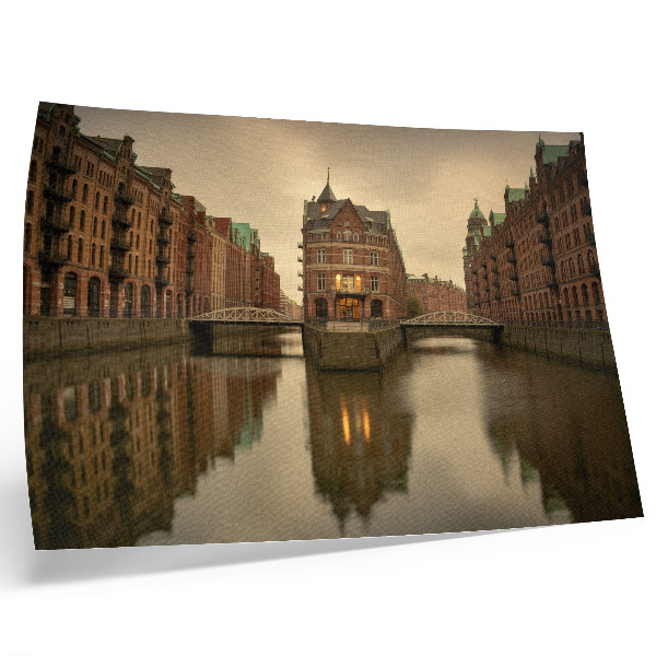 Stilren väggposter Historiska byggnader, kanaler, lugnt vatten, broar