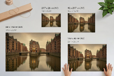 Stilren väggposter Historiska byggnader, kanaler, lugnt vatten, broar