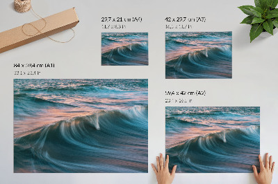 Poster till sovrum Dynamiska vågor av turkos och blå solnedgång