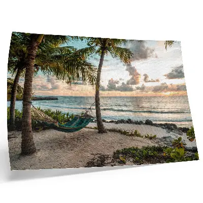 Väggposter med tropiskt strandmotiv palmer och hängmatta som skapar en oas av avkoppling