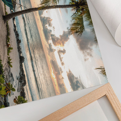 Stilren väggposter Tropisk strand palmer hängmatta oas av avkoppling