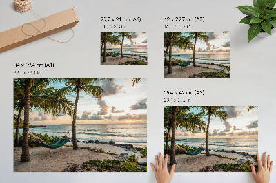Stilren väggposter Tropisk strand palmer hängmatta oas av avkoppling