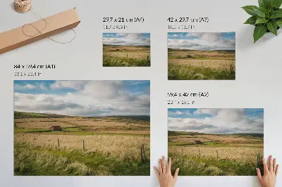 Pittoreskt landskap med stuga stilren väggposter föreställande natur och ensamhet