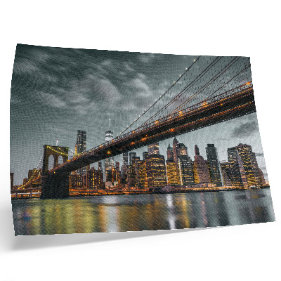 Väggposter Panorama på kvällen, stad, bro, ljus, vatten