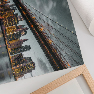 Väggposter Panorama på kvällen, stad, bro, ljus, vatten