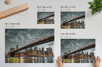Väggposter Panorama på kvällen, stad, bro, ljus, vatten