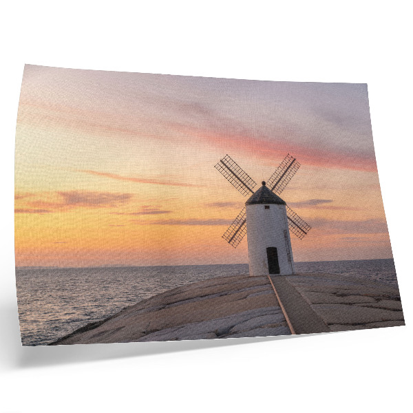 Poster till sovrum Väderkvarn i solnedgångsljuset, havet, pastellhimmel
