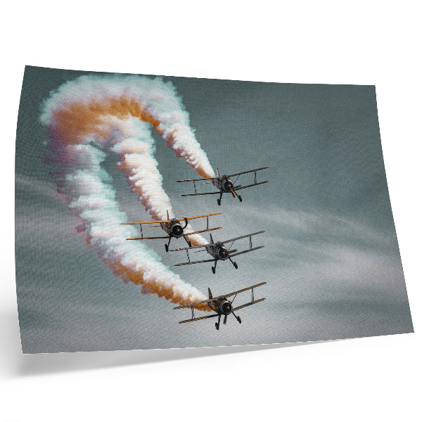 Poster Flygplan i formation med orange streck