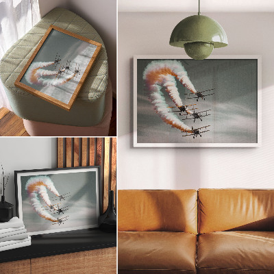 Poster Flygplan i formation med orange streck