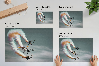 Poster Flygplan i formation med orange streck