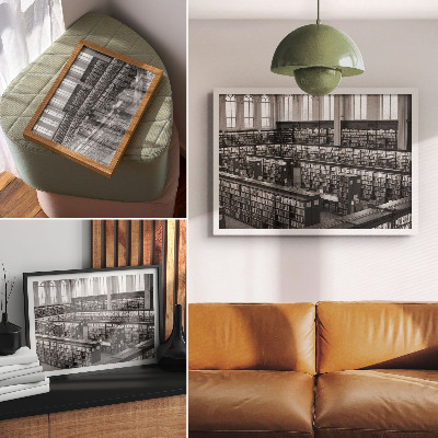 Väggposter Klassiskt bibliotek med trähyllor