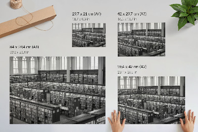 Väggposter Klassiskt bibliotek med trähyllor