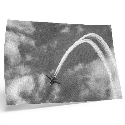 Poster Flygplan på himlen med dynamiska molnstrimmor