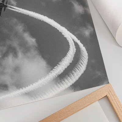 Poster Flygplan på himlen med dynamiska molnstrimmor