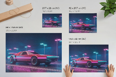 Poster till sovrum Retrobil i en neonstadsmiljö