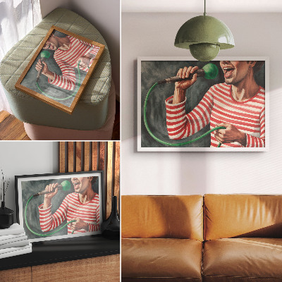 Väggposter Röd randig skjorta grön mikrofon