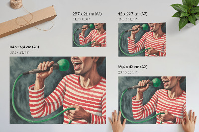 Väggposter Röd randig skjorta grön mikrofon