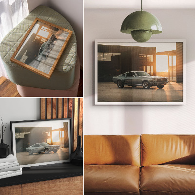 Stilren väggposter En klassisk bil med en arkitektonisk bakgrund