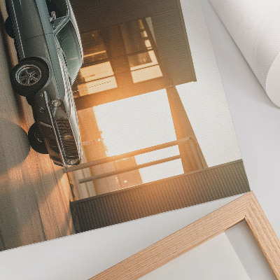 Stilren väggposter En klassisk bil med en arkitektonisk bakgrund