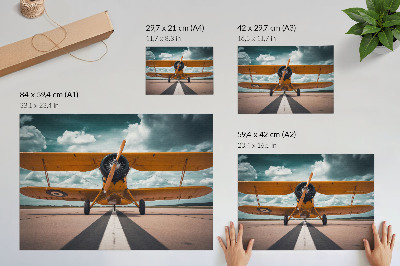 Poster Flygplan på dynamisk himmel på landningsbanan