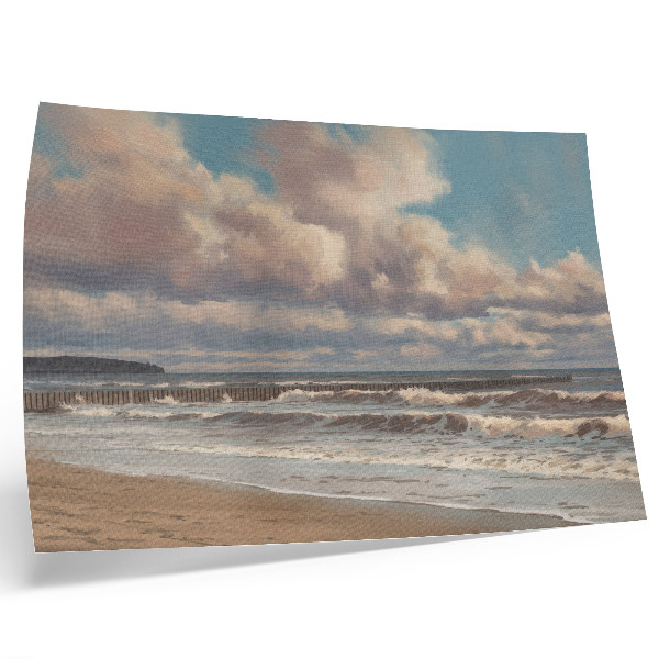 Stilren väggposter Lugnt hav pastellmoln strand