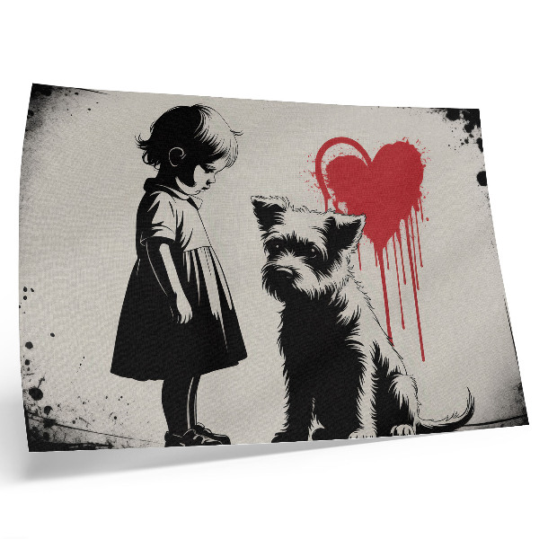 Väggposter Monokrom flicka hund hjärta